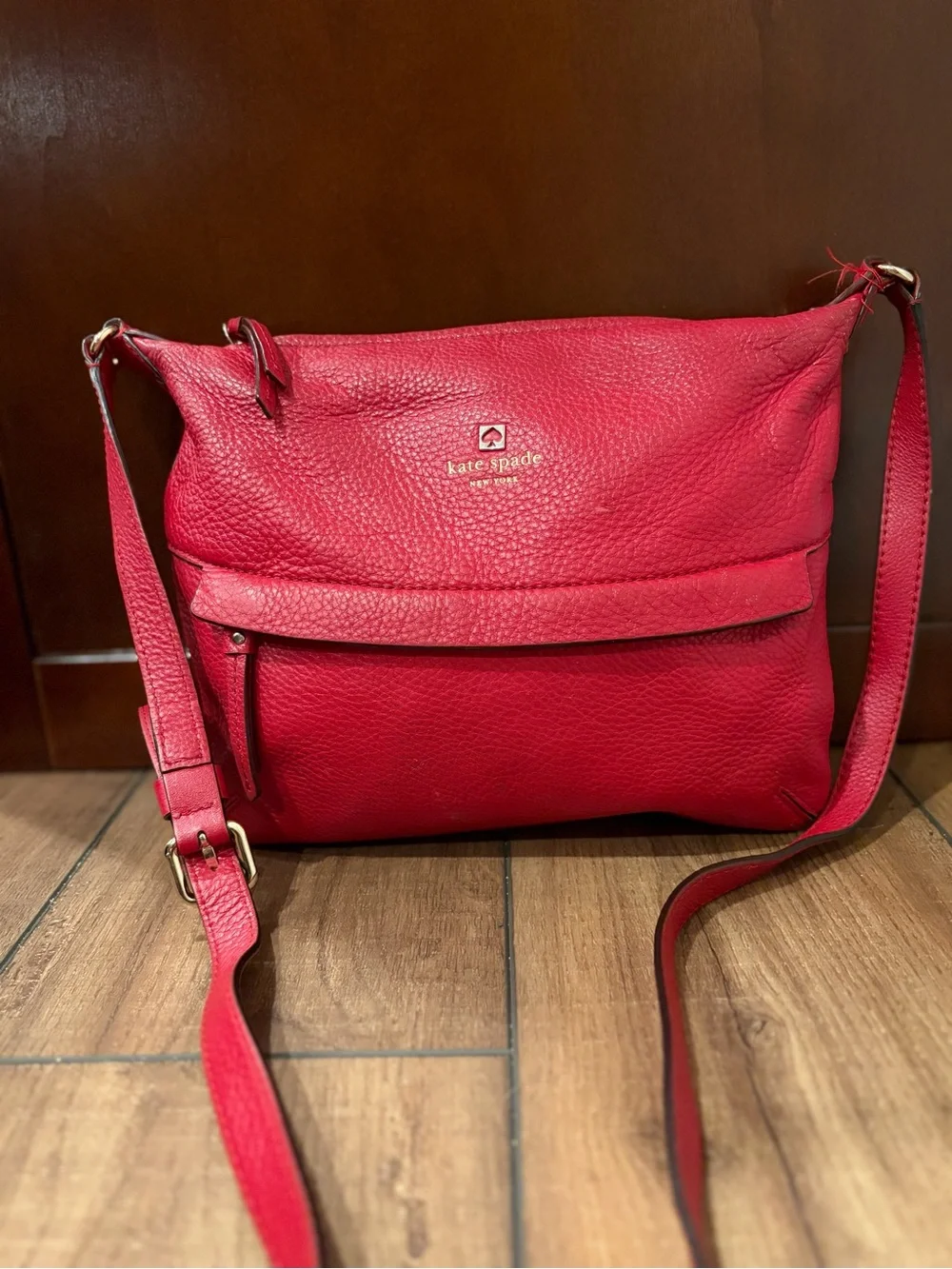 kate spade Pebbled Leather Red Crossbody Bag with Front Flap